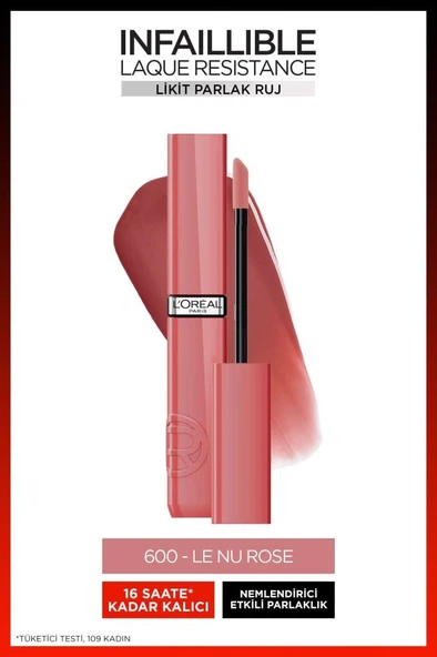 Loreal Paris Infaillible Laque Resistance Likit Parlak Ruj - 600 Le Nu Rose