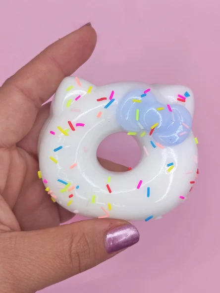 Fiyonklu Donut Taba Squishy Kedi Pati Sıkma 7 cm Pullu Pati Sukuşi - Mavi
