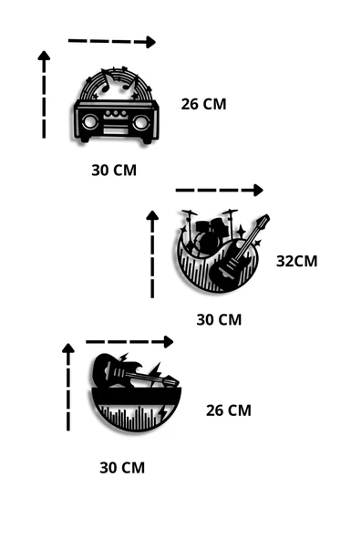 Kaset Gitar Bateri Desenli 3’lü Ahşap Müzik Duvar Dekoru - 4