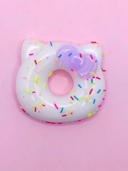 Fiyonklu Donut Taba Squishy Kedi Pati Sıkma 7 cm Pullu Pati Sukuşi - Mor - 2