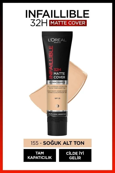 LOréal Paris Infaillible 24H Matte Cover Yüksek Kapatıcı Fondöten - 155 Natural Rose