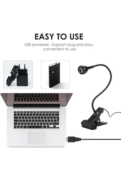 USB COB LED Siyah Mandallı Akrobatik Gövdeli Kitap Okuma & Çalışma Masa Lambası - 6