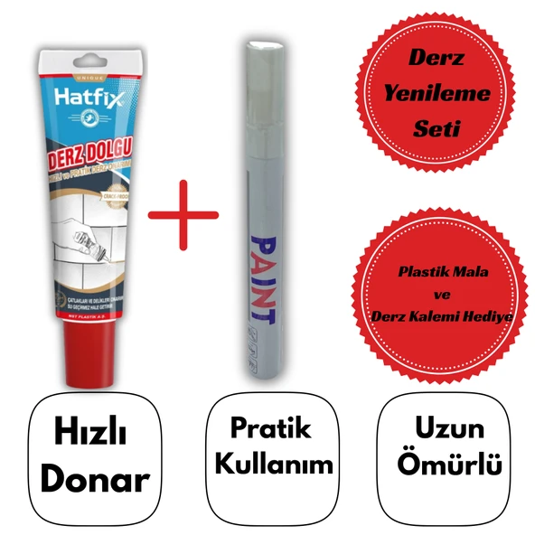 Hatfix Derz Dolgu Hızlı ve Pratik Su Geçirmez Beyaz 400GR Derz Kalemi HEDİYE