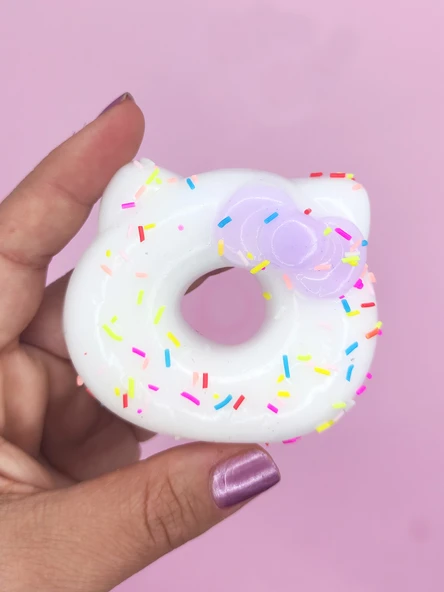Fiyonklu Donut Taba Squishy Kedi Pati Sıkma 7 cm Pullu Pati Sukuşi - Mor