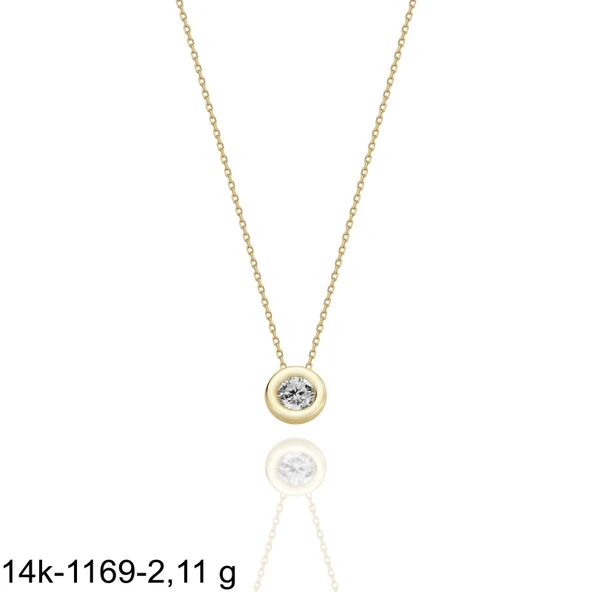 Tektaş Sıvama Pırlanta Model 14 Ayar Altın Kolye - Resim 2