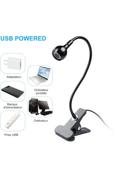 USB COB LED Siyah Mandallı Akrobatik Gövdeli Kitap Okuma & Çalışma Masa Lambası - 2