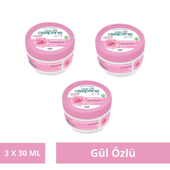Cire Aseptine Soft Gül Prebiyotik Nemlendirici Bakım Kremi 30 ml X 3 Adet