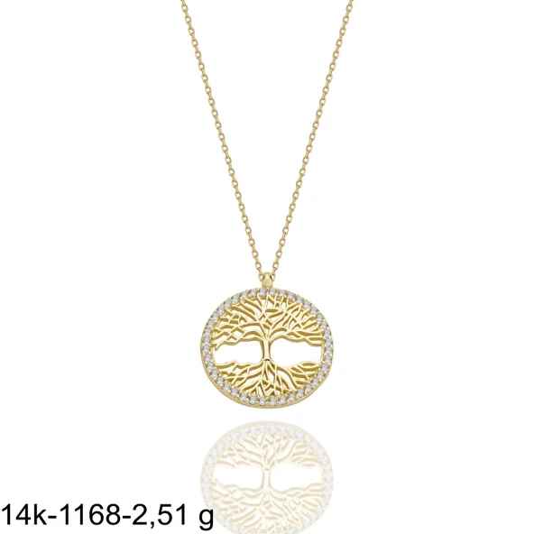 Ağaç Özel Tasaım Günlük Çok Şık 14 Ayar Altın Kolye - Resim 2