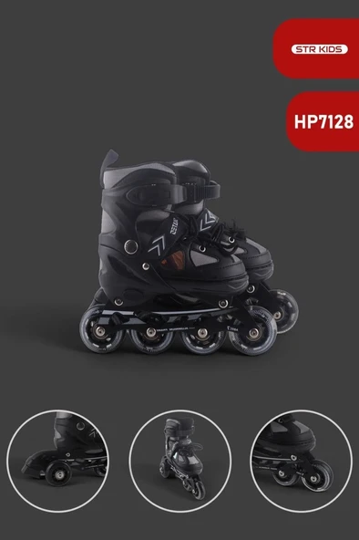 Siyah Silikon Tekerli Ayarlanabilir Işıklı Paten L 39-42 HP7128