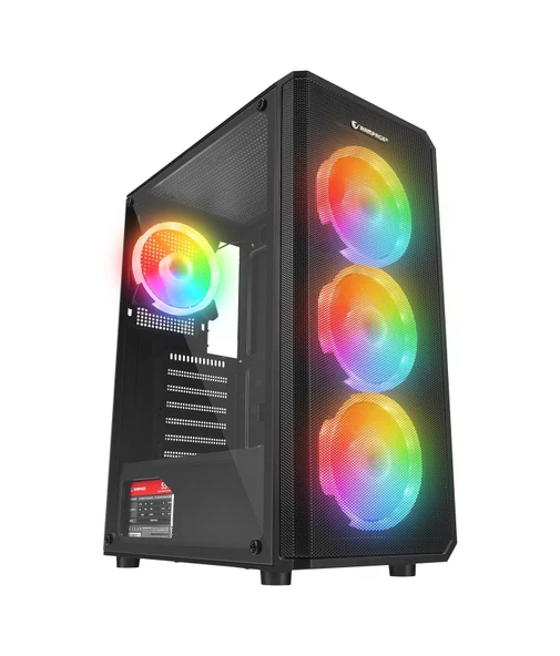 Rampage HELIOS Mesh 550 W 80+ Siyah Temperli Cam 4 x 12 CM Rainbow ATX Mid-T Oyuncu Kasası