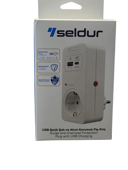 Seldur USB Hızlı Şarjlı Şok ve Akım Korumalı Fiş Priz - 2