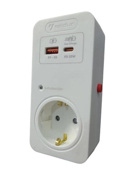 Seldur USB Hızlı Şarjlı Şok ve Akım Korumalı Fiş Priz