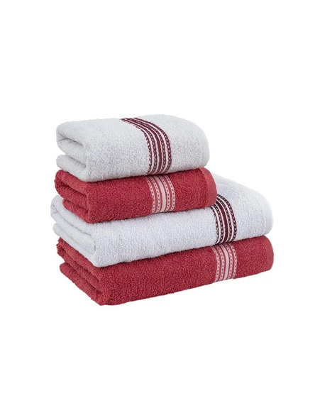 Banyo El Havlusu Seti 4 Lü Bordo - Beyaz Elvin – Yumuşak Doku (70X140X2 /50X90CMX2) - 2