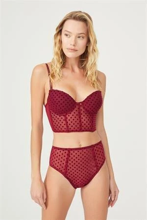 Cansoy Bordo Puantiyeli Büstiyer Takım - 4