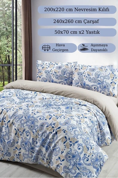 Çift Kişilik Nevresim Takımı 4 Parça Hürrem Çok Renkli - 200x220