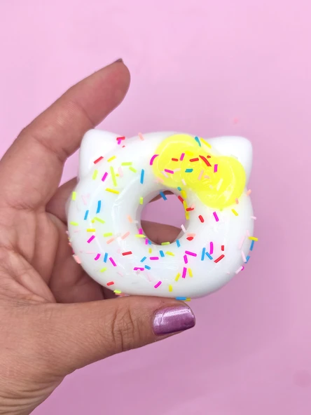 Fiyonklu Donut Taba Squishy Kedi Pati Sıkma 7 cm Pullu Pati Sukuşi - Sarı ürün görseli 1