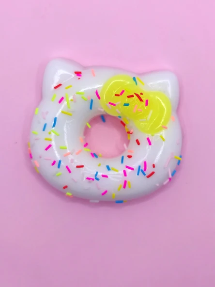 Fiyonklu Donut Taba Squishy Kedi Pati Sıkma 7 cm Pullu Pati Sukuşi - Sarı - Resim 2