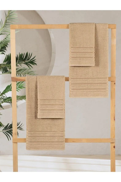 4 Lü Banyo Havlusu Seti Dora Bej - 70x140 - 4