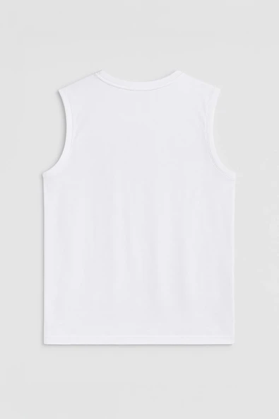 Erkek Bisiklet Yaka Baskılı Beyaz Kolsuz T-shirt - 6