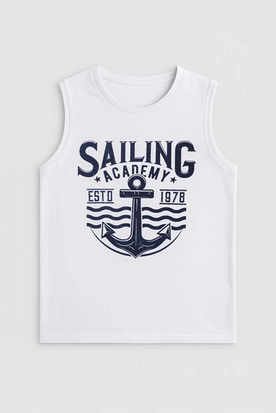 Erkek Bisiklet Yaka Baskılı Beyaz Kolsuz T-shirt - 2
