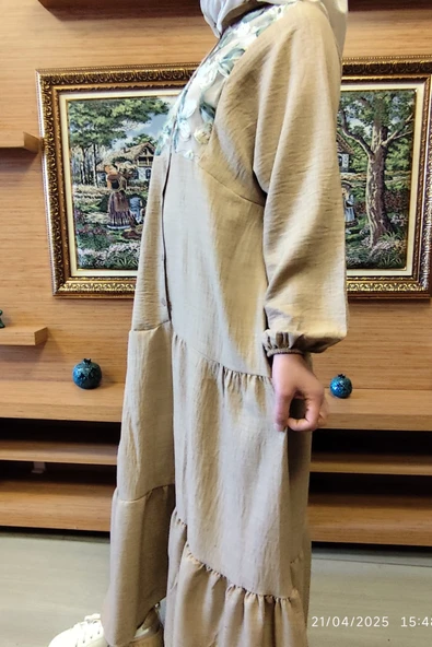 Doğal Doku Oversize Çiçek Desenli Elbise – Yazlık Rahat Kalıp, Şık ve Ferah Tasarım - 10