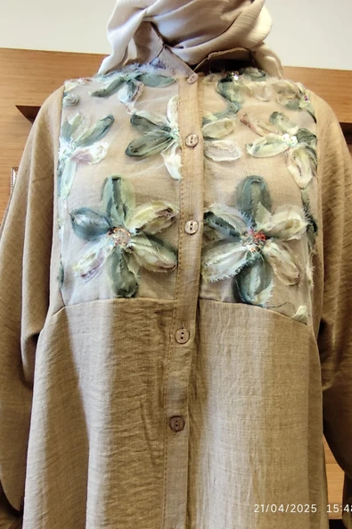 Doğal Doku Oversize Çiçek Desenli Elbise – Yazlık Rahat Kalıp, Şık ve Ferah Tasarım - 7