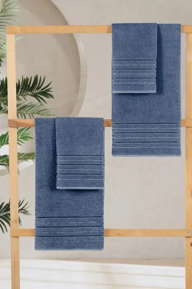 4 Lü Banyo Havlusu Seti Dora Indigo - 70x140 - 3