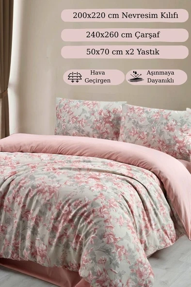 Çift Kişilik Nevresim Takımı Lıly Krem - 200x220