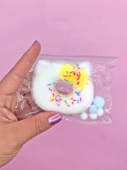 Fiyonklu Donut Taba Squishy Kedi Pati Sıkma 7 cm Pullu Pati Sukuşi - Sarı - Resim 6