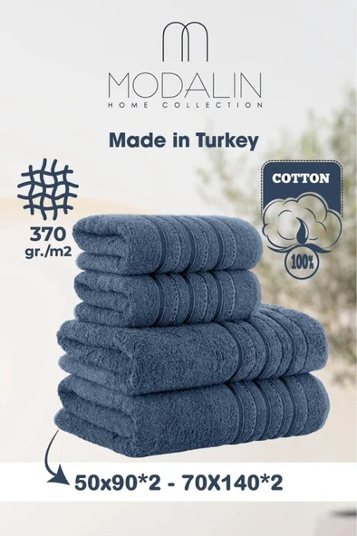 4 Lü Banyo Havlusu Seti Dora Indigo - 70x140 - 6