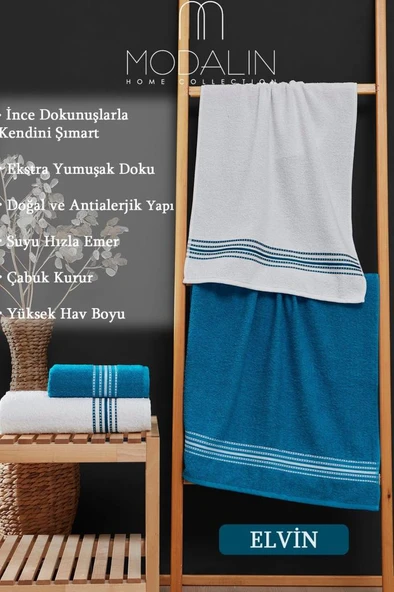 4 Lü Banyo Havlusu Seti Elvin Turkuaz - 70x140 - 2