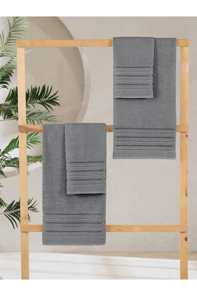 4 Lü Banyo Havlusu Seti Dora Gri - 70x140 - 3