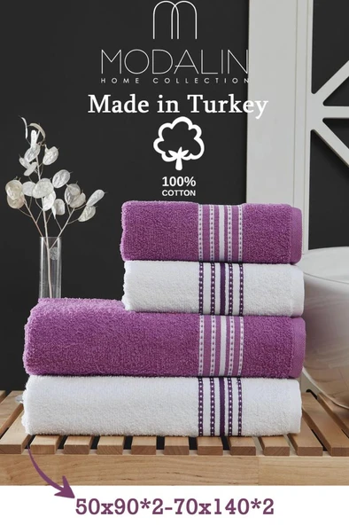 4 Lü Banyo Havlusu Seti Elvin Lila - 70x140 - 4