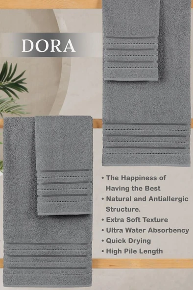 4 Lü Banyo Havlusu Seti Dora Gri - 70X140cm x2 / 50x90cm x2