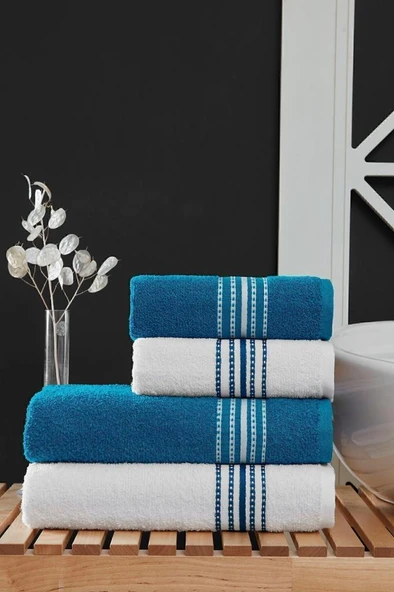 4 Lü Banyo Havlusu Seti Elvin Turkuaz - 70x140