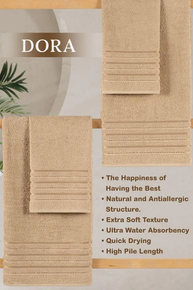 4 Lü Banyo Havlusu Seti Dora Bej - 70x140 - 3
