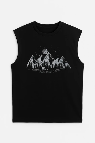 Erkek Bisiklet Yaka Baskılı Siyah Kolsuz T-shirt - 5