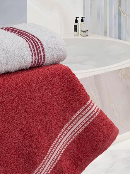 Banyo El Havlusu Seti 4 Lü Bordo - Beyaz Elvin – Yumuşak Doku (70X140X2 /50X90CMX2) - 3