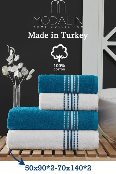 4 Lü Banyo Havlusu Seti Elvin Turkuaz - 70x140 - 4