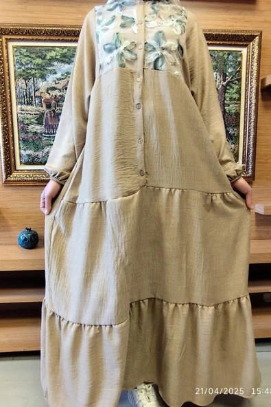 Doğal Doku Oversize Çiçek Desenli Elbise – Yazlık Rahat Kalıp, Şık ve Ferah Tasarım - 9