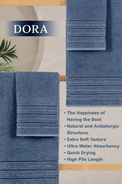 4 Lü Banyo Havlusu Seti Dora Indigo - 70x140 - 2