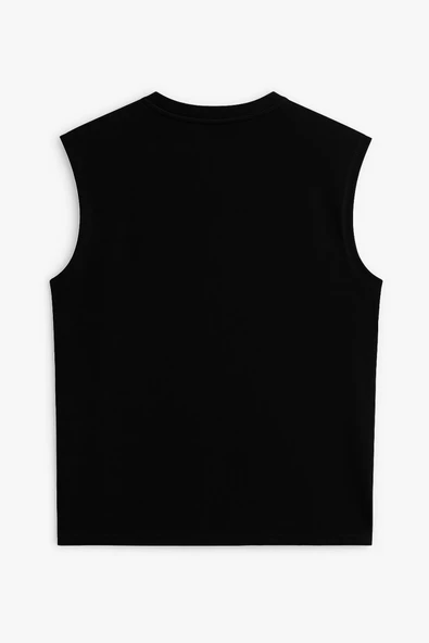 Erkek Bisiklet Yaka Baskılı Siyah Kolsuz T-shirt - 2