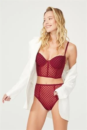 Cansoy Bordo Puantiyeli Büstiyer Takım - 3