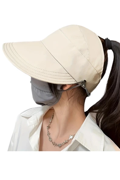 1 adet Kadın Geniş Kenarlı UV Korumalı Güneş Şapkası – Nefes Alabilen Açık Üst Tasarım | Şık Yaz & Plaj Aksesuarı | Kuyruklu Saçlar İçin Uygun | Polyester - 2