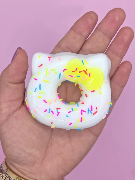Fiyonklu Donut Taba Squishy Kedi Pati Sıkma 7 cm Pullu Pati Sukuşi - Sarı - Resim 3