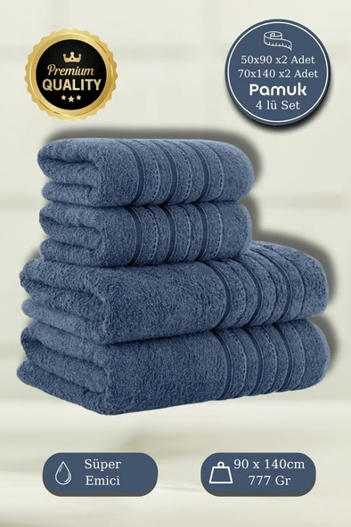 4 Lü Banyo Havlusu Seti Dora Indigo - 70X140cm x2 / 50x90cm x2
