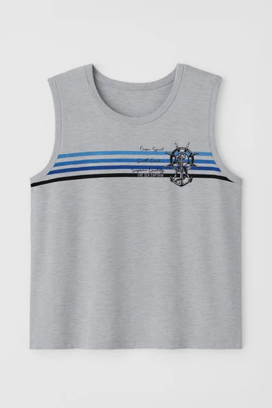 Erkek %100 Pamuk Bisiklet Yaka Çapa Baskılı Kolsuz T-shirt - 5