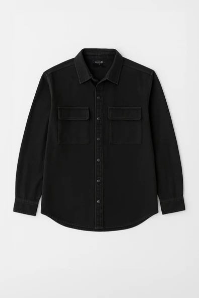Erkek Cepli Siyah Jean Gömlek - 2