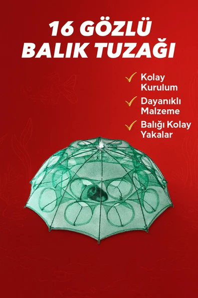 Balık Tuzağı 16 Cepli Büyük Boy Balık Yakalama Filesi - Resim 3