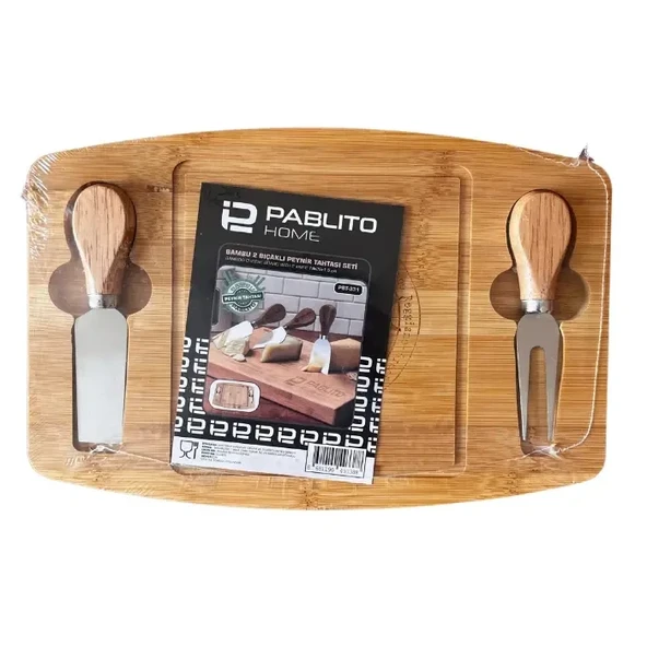 Pablito Home Bambu 2 Bıçaklı Peynir Tabağı Seti